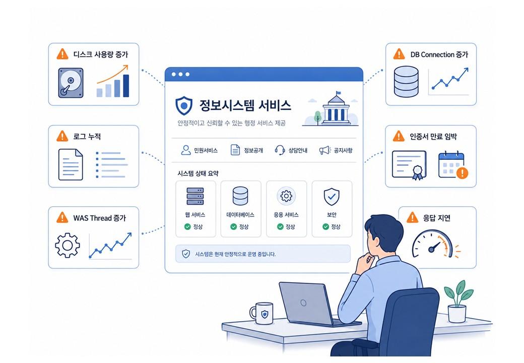 공공 정보시스템 장애 전조 신호를 보여주는 예방점검 이미지